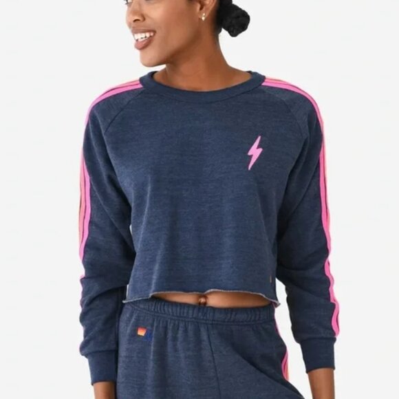 Aviator Nation Navy Crew Vibrant Stripes cropped sweatshirt - Picture 2 of 8